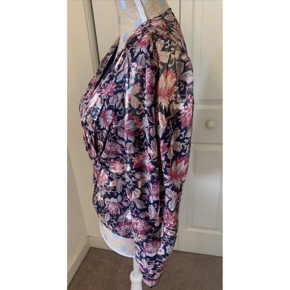 EXPRESS Women Metallic Whimsigoth Top Blouse Faux Wrap Dark Fairy Floral Small - Picture 4 of 13